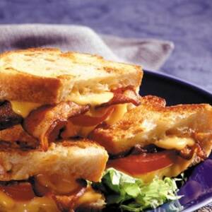 Grilled Cheddar, Tomato, and Bacon Sandwiches