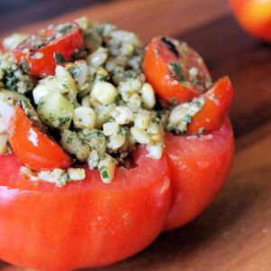 Grilled Tomato Orzo Salad in a Tomato Bowl