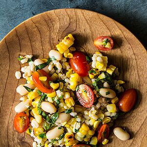 Grilled Corn & Barley Salad with Tomato Vinaigrette