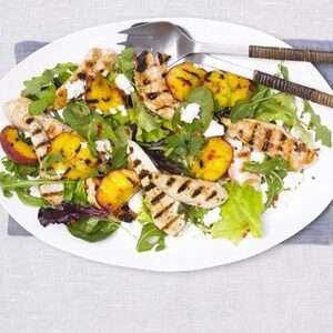 Grilled peach, chicken & feta salad