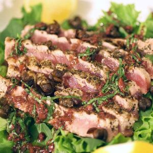 Grilled Rare Tuna Salad With Basil-Tapenade Vinaigrette Recipe