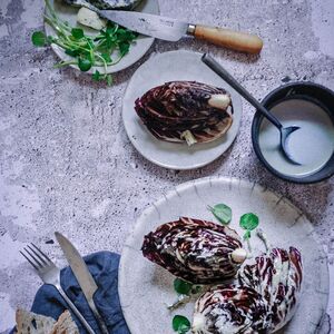 Grilled radicchio with blue cheese sauce