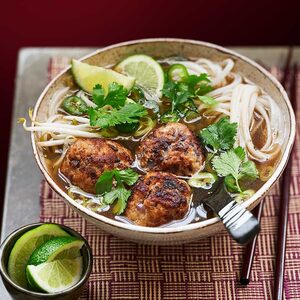 Healthy meatball & noodle soup