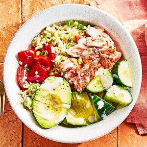 Healthy salmon bowl