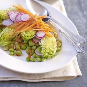 Healthy salad with ginger soy dressing