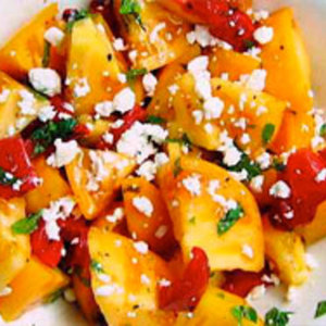 Healthy & Delicious: Yellow Tomato Salad with Roasted Red Pepper, Feta, and Mint Recipe