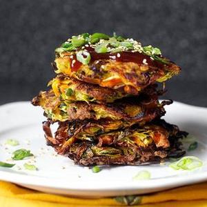 Japanese Vegetable Pancakes [Okonomiyaki] With Cabbage, Kale And Carrots