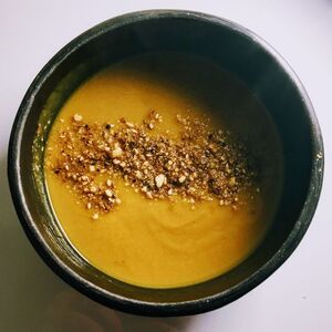 Kabocha Squash & Asian Pear Soup with Hazelnut Dukkah