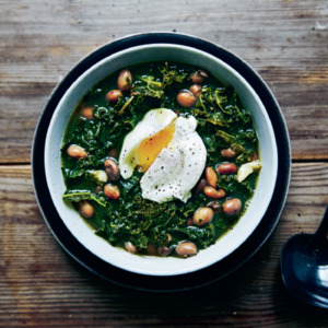 Kale & Borlotti Bean Soup with Poached Eggs