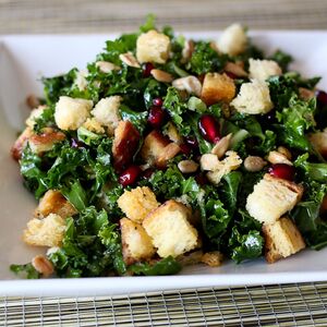 Kale bread salad with lemon poppy seed vinaigrette