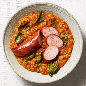 Kielbasa and Lentil Rice with Spinach