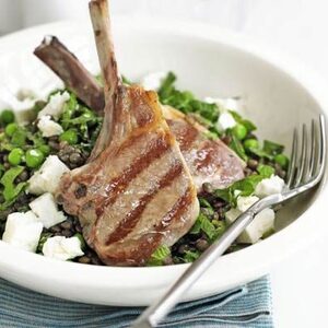 Lamb cutlets with lentil & feta salad