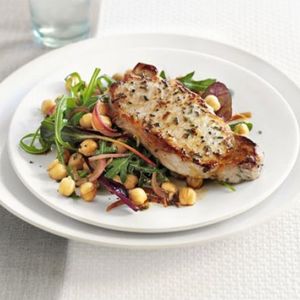 Lemon & rosemary pork with chickpea salad