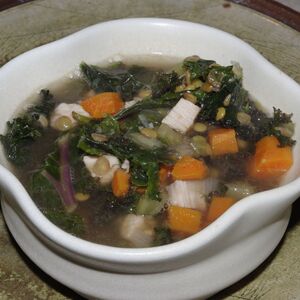 Lentil and Smoked Turkey Soup with Purple Kale