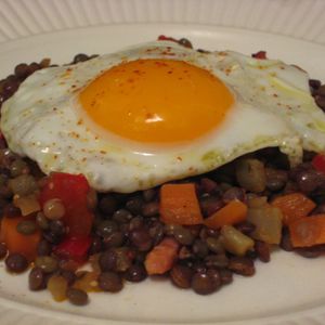 Lentil Salad with Olive Oil Fried Eggs