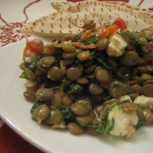 Lentil Salad with Feta, roasted red peppers and herbs