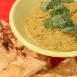 Lentil and Split Pea Dip with Roasted Garlic Naan