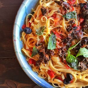 Linguini With Porchini &Tomato Basil Sauce