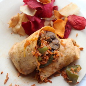 Make-Ahead Overstuffed Burrito with Mushrooms, Cheddar and Tomato Rice Recipe