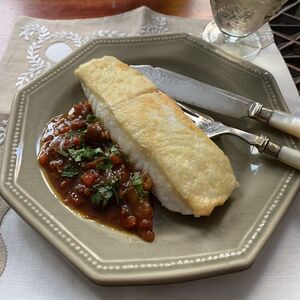 Moroccan Inspired Tomato Sauce with Halibut