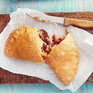 Mozzarella, pepper & aubergine calzone