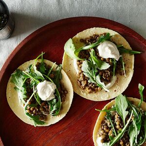 Mushroom & Lentil Tacos with Tahini-Yogurt Sauce