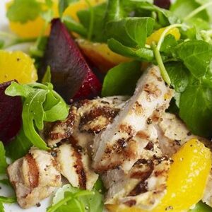 Mustard griddled chicken, beetroot & orange salad