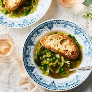 Nigel Slater’s Minty Pea Soup with Parmesan Toasts