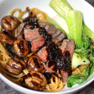 Noodles with Flank Steak, Bok Choy, and Black Bean Sauce Recipe