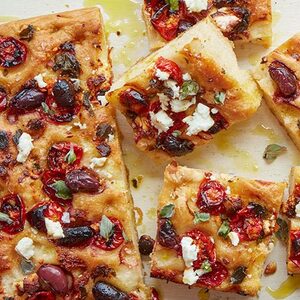 Olive, cherry tomato & feta focaccia