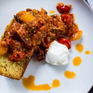 Olive Oil Cake with Tomato Confit