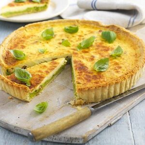 Pea, bean & bacon tart