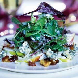 Pear, date & walnut salad with creamy stilton dressing