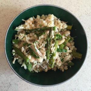 Pearl Couscous Chicken Salad with Roasted Asparagus and Herbs