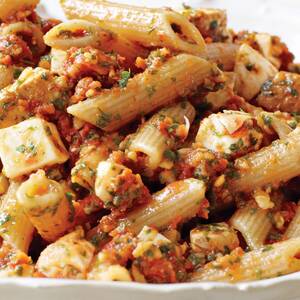 Penne with Tomato Pesto and Smoked Mozzarella