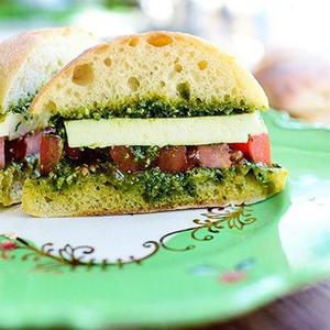 Pesto, Tomato, And Mozzarella Sandwich