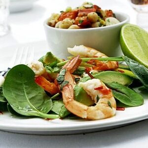 Prawn & avocado platter with lime & chilli dressing