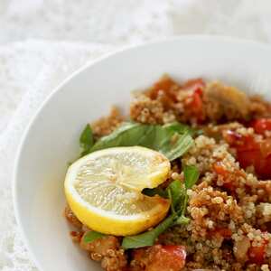 Quinoa Stew with Roasted Aubergine, Tomato and Red Pepper