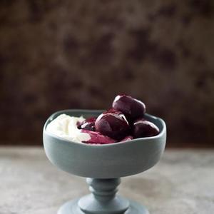 Red Wine Cherries With Goat Cheese & Mascarpone Mousse