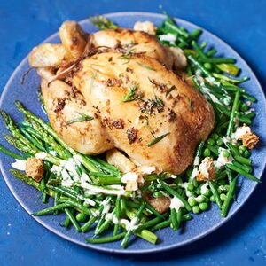 Roast chicken with Caesar vegetables