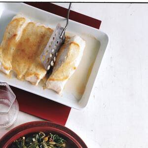 Roasted Halibut with Garlic Sauce