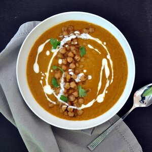 Roasted Tomato and Lentil Soup with Masala Chickpeas