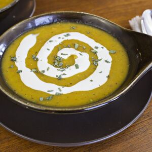 Roasted Squash Soup with Maple Cream