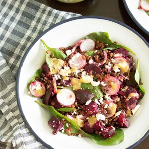 Roasted beet and horsegram salad with feta