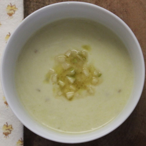 Roasted Leek and Cauliflower Soup with Green Apple Vinaigrette