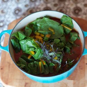 Sausage and Greens Soup With Cornmeal Dumplings For Zora Neale Hurston