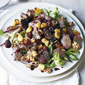 Sautéed liver & apple salad with blackberry dressing