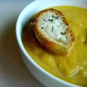 Savory Squash Soup with Parmesan Croutons