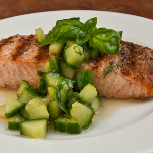 Serious Salads: Grilled Salmon with Thai Cucumber Basil Salad Recipe