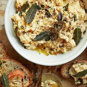 Smashed cannellini bean crostini